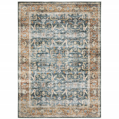7' X 10' Blue and Beige Oriental Non Skid Area Rug
