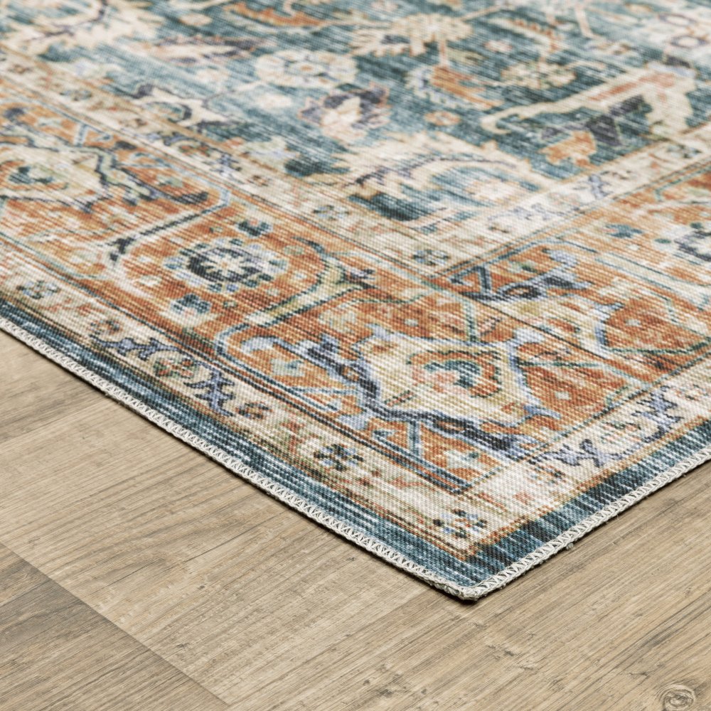 7' X 10' Blue and Beige Oriental Non Skid Area Rug