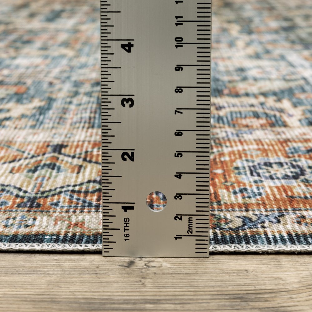 7' X 10' Blue and Beige Oriental Non Skid Area Rug