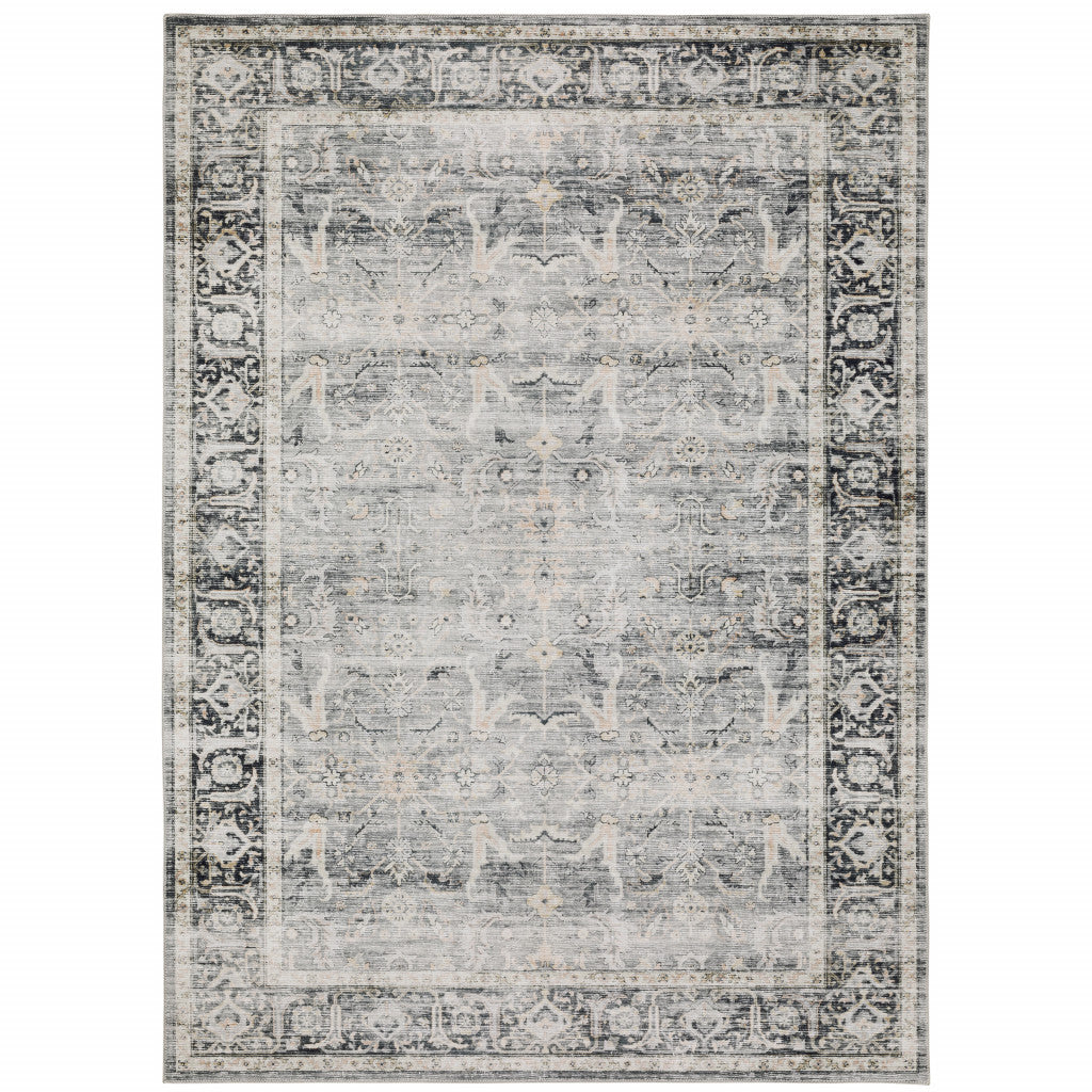 2' X 3' Charcoal Grey Salmon And Ivory Oriental Printed Stain Resistant Non Skid Area Rug