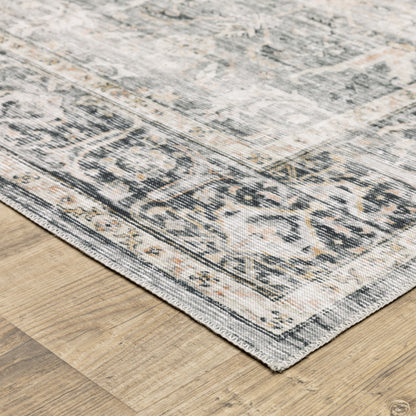 2' X 3' Charcoal Grey Salmon And Ivory Oriental Printed Stain Resistant Non Skid Area Rug