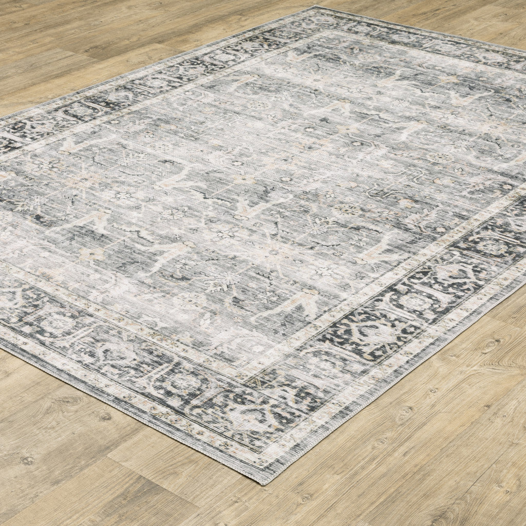 2' X 3' Charcoal Grey Salmon And Ivory Oriental Printed Stain Resistant Non Skid Area Rug