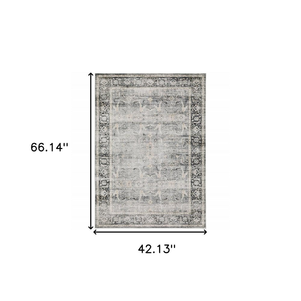 4' X 6' Gray and Ivory Oriental Non Skid Area Rug