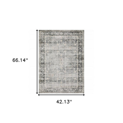 4' X 6' Gray and Ivory Oriental Non Skid Area Rug
