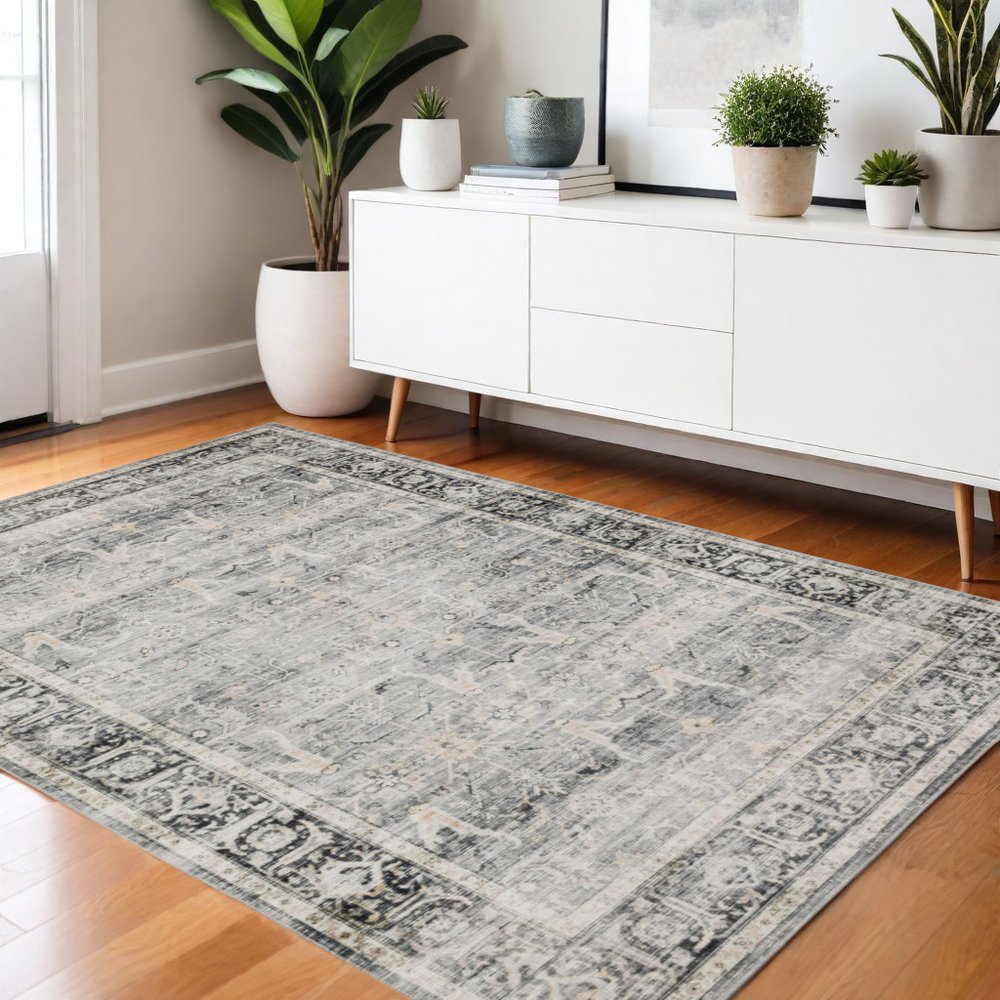 4' X 6' Gray and Ivory Oriental Non Skid Area Rug