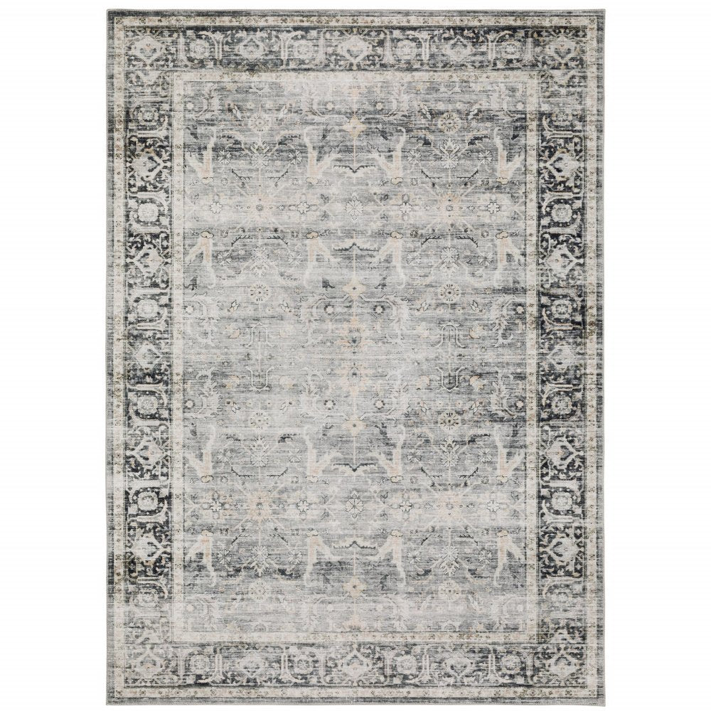 4' X 6' Gray and Ivory Oriental Non Skid Area Rug