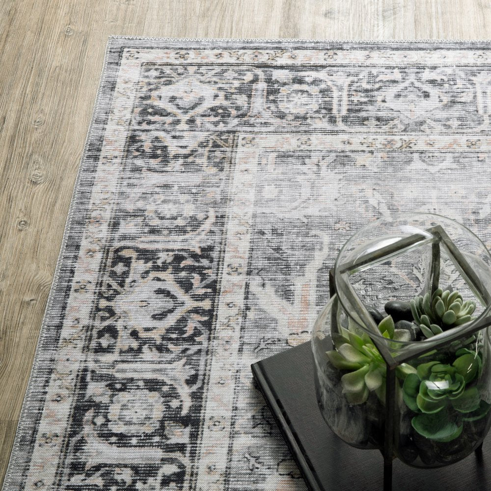4' X 6' Gray and Ivory Oriental Non Skid Area Rug