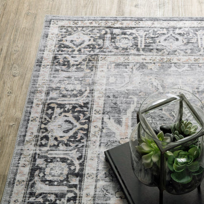 4' X 6' Gray and Ivory Oriental Non Skid Area Rug
