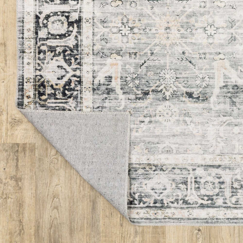 4' X 6' Gray and Ivory Oriental Non Skid Area Rug