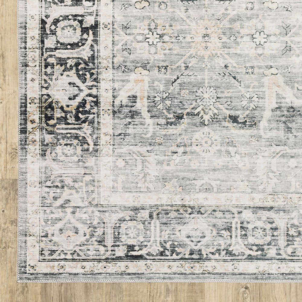 4' X 6' Gray and Ivory Oriental Non Skid Area Rug