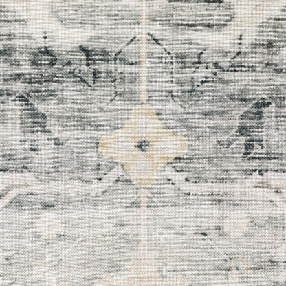 5' X 7' Charcoal Grey Salmon And Ivory Oriental Printed Stain Resistant Non Skid Area Rug