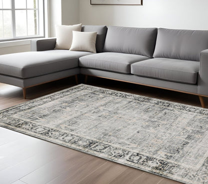 7' X 10' Gray and Ivory Oriental Non Skid Area Rug