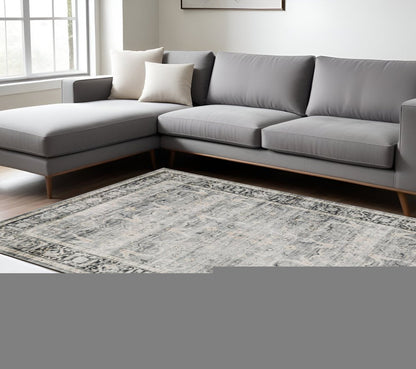 7' X 10' Gray and Ivory Oriental Non Skid Area Rug