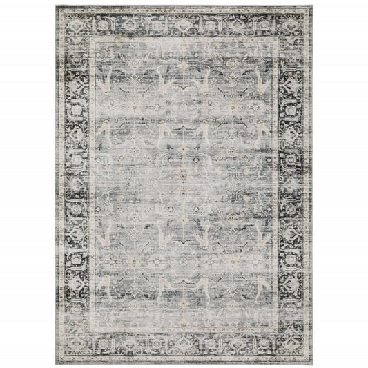7' X 10' Gray and Ivory Oriental Non Skid Area Rug