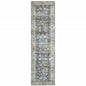 8' Blue And Ivory Oriental Printed Non Skid Runner Rug