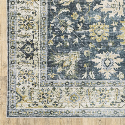 8' Blue And Ivory Oriental Printed Non Skid Runner Rug