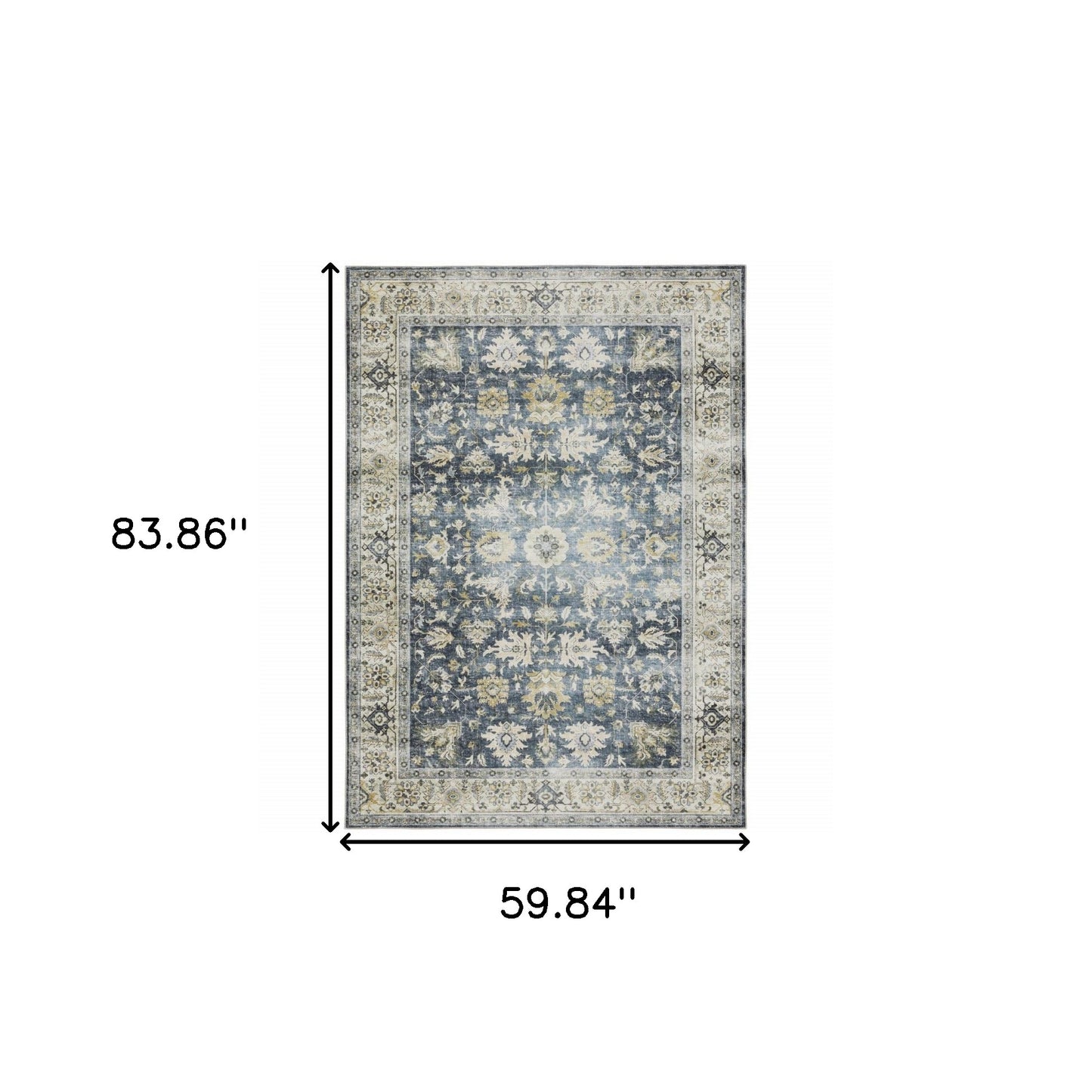 5' X 7' Blue Gold Green And Ivory Oriental Printed Stain Resistant Non Skid Area Rug