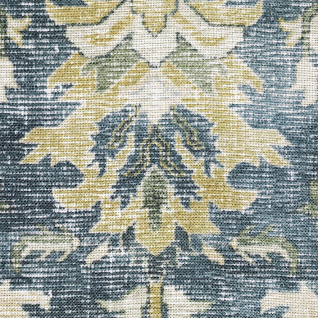 5' X 7' Blue Gold Green And Ivory Oriental Printed Stain Resistant Non Skid Area Rug