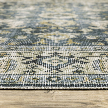 7' X 10' Blue and Ivory Oriental Non Skid Area Rug
