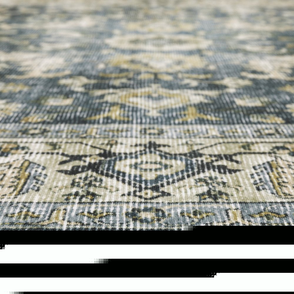 7' X 10' Blue and Ivory Oriental Non Skid Area Rug