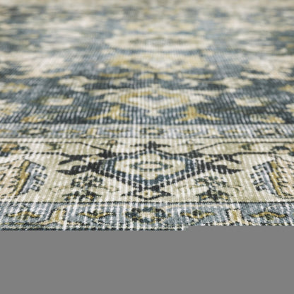 7' X 10' Blue and Ivory Oriental Non Skid Area Rug