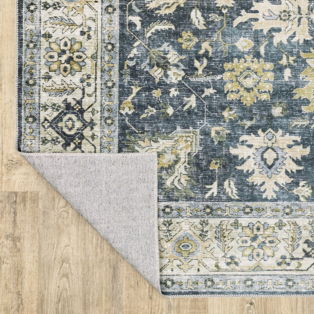 7' X 10' Blue and Ivory Oriental Non Skid Area Rug