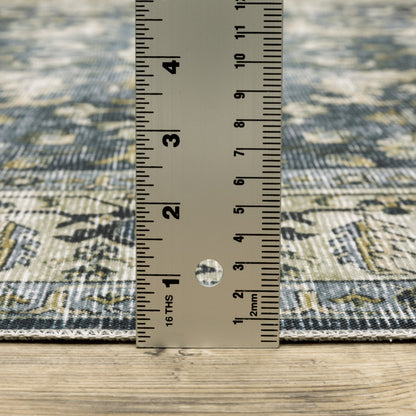 7' X 10' Blue and Ivory Oriental Non Skid Area Rug