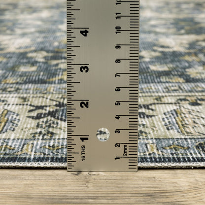 7' X 10' Blue and Ivory Oriental Non Skid Area Rug
