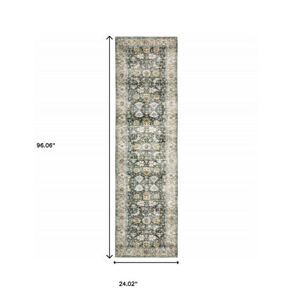 8' Charcoal Oriental Printed Non Skid Runner Rug