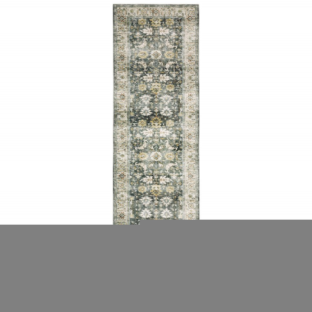 8' Charcoal Oriental Printed Non Skid Runner Rug