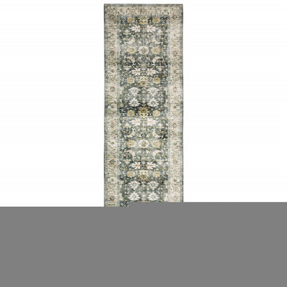 8' Charcoal Oriental Printed Non Skid Runner Rug
