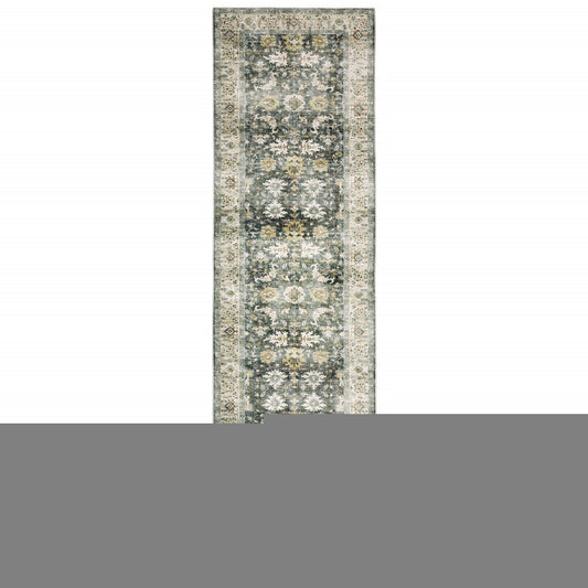 8' Charcoal Oriental Printed Non Skid Runner Rug