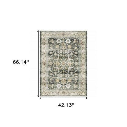 4' X 6' Gray and Ivory Oriental Non Skid Area Rug
