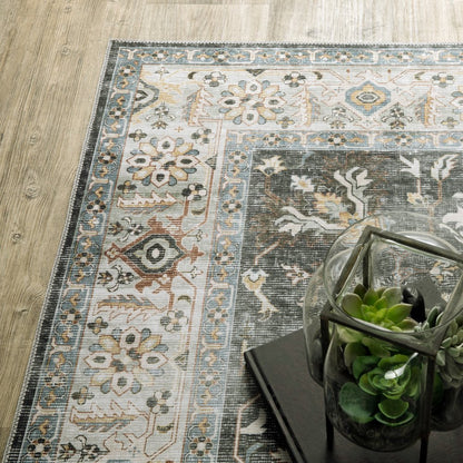 4' X 6' Gray and Ivory Oriental Non Skid Area Rug