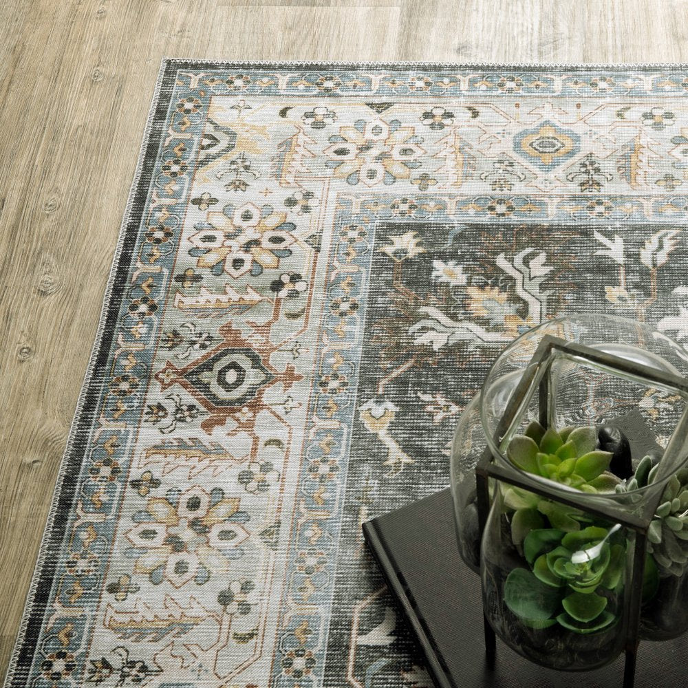 4' X 6' Gray and Ivory Oriental Non Skid Area Rug