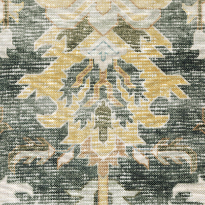 5' X 7' Grey Charcoal Gold Brown Ivory Pale Sage And Light Blue Oriental Printed Stain Resistant Non Skid Area Rug