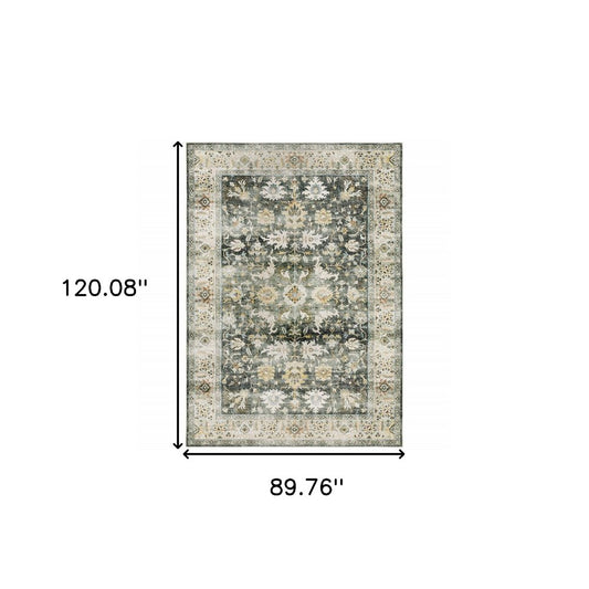 7' X 10' Gray and Ivory Oriental Non Skid Area Rug