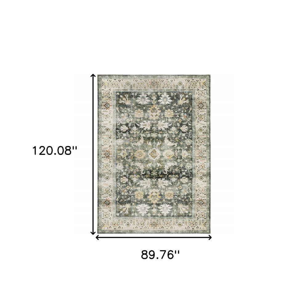 7' X 10' Gray and Ivory Oriental Non Skid Area Rug