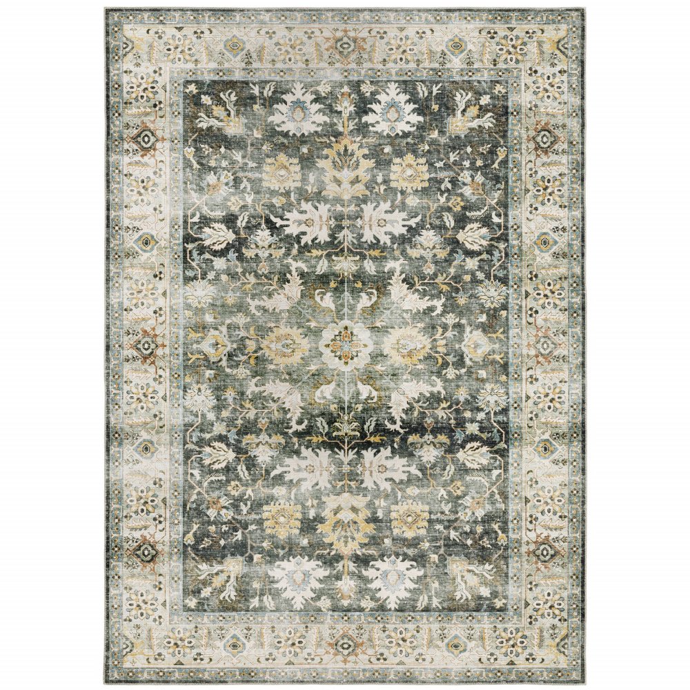 7' X 10' Gray and Ivory Oriental Non Skid Area Rug
