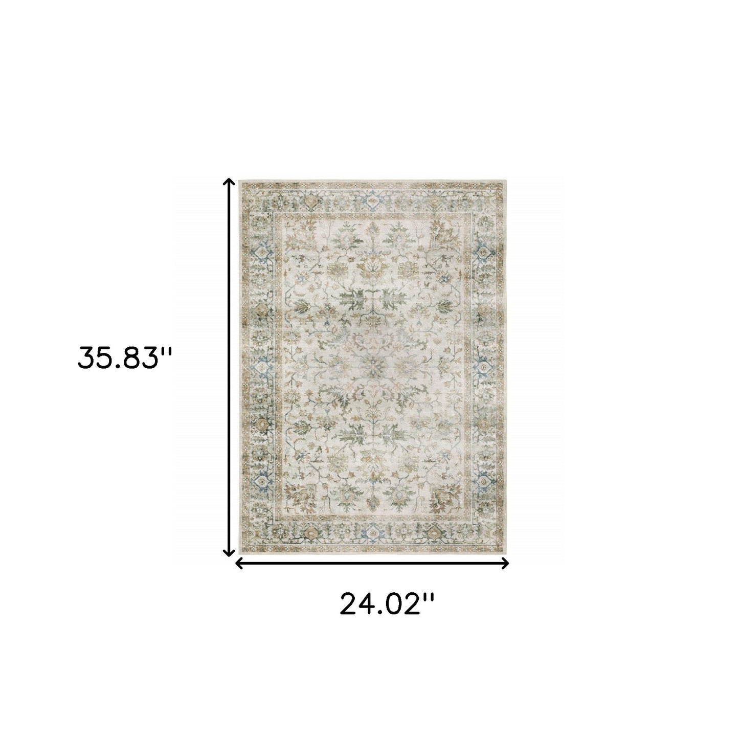 2' X 3' Grey Orange Blue Gold Green And Rust Oriental Printed Stain Resistant Non Skid Area Rug