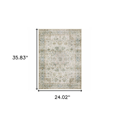 2' X 3' Grey Orange Blue Gold Green And Rust Oriental Printed Stain Resistant Non Skid Area Rug