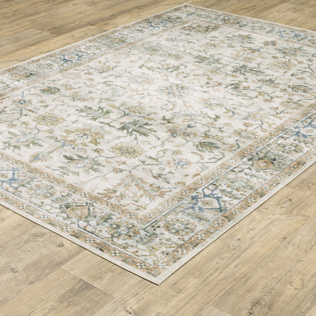 2' X 3' Grey Orange Blue Gold Green And Rust Oriental Printed Stain Resistant Non Skid Area Rug