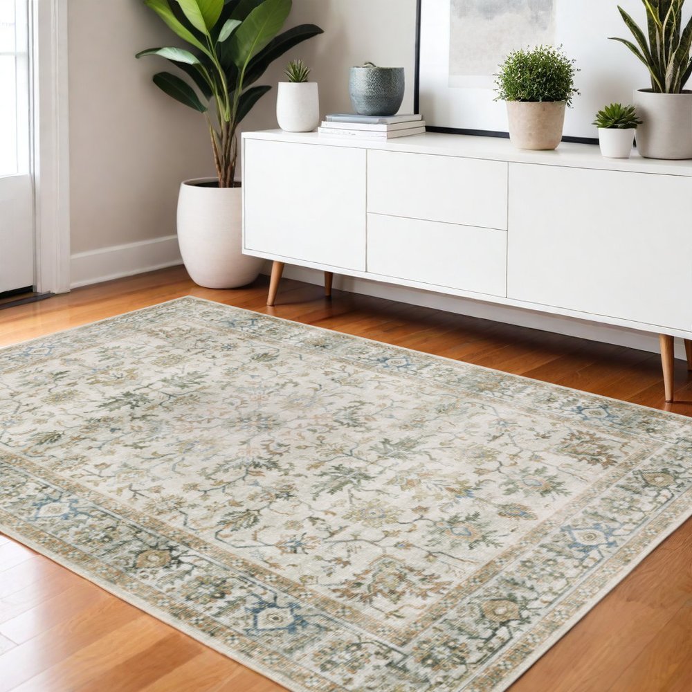 4' X 6' Blue and Gray Oriental Non Skid Area Rug