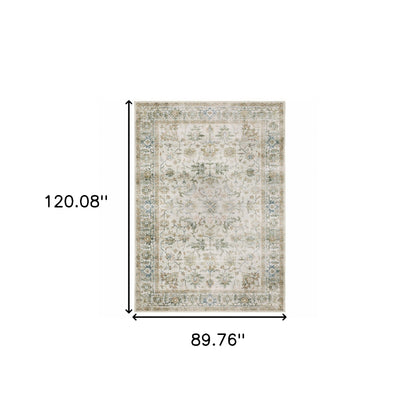 7' X 10' Ivory Oriental Printed Non Skid Area Rug