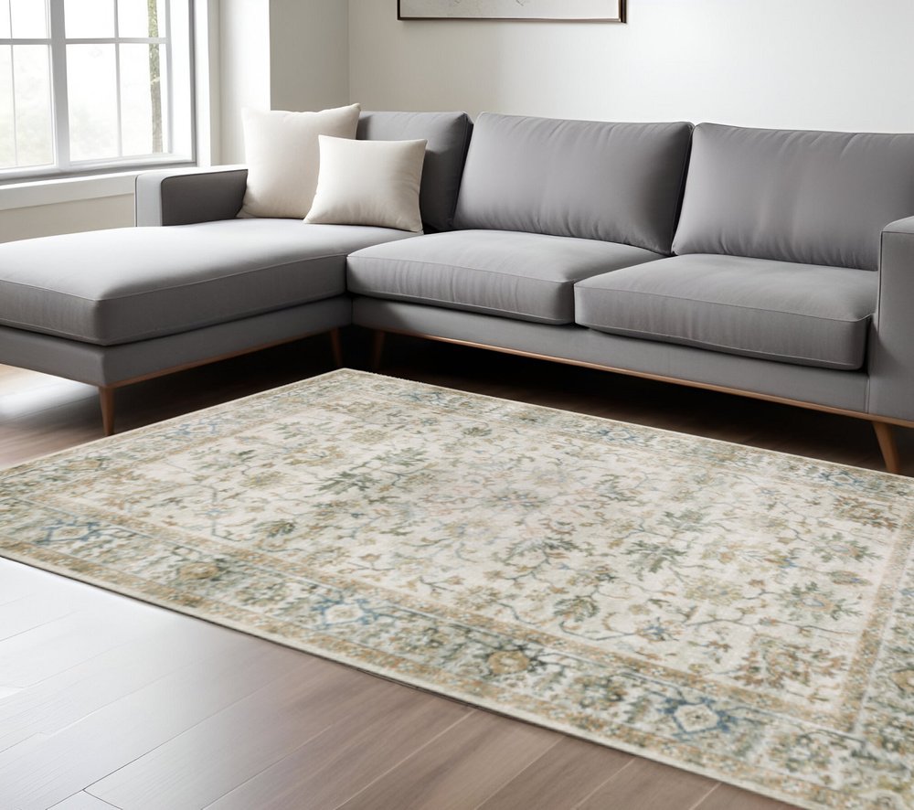 7' X 10' Ivory Oriental Printed Non Skid Area Rug