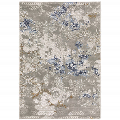 8' X 11' Grey Blue Ivory Brown And Navy Abstract Power Loom Stain Resistant Area Rug