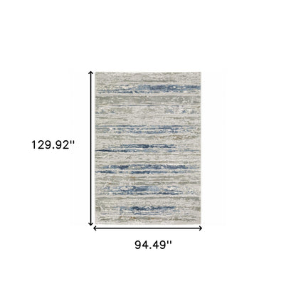 8' X 11' Blue Ivory Grey Light Blue And Brown Abstract Power Loom Stain Resistant Area Rug