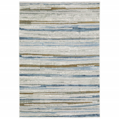 8' X 11' Grey Blue Ivory Brown Beige And Navy Abstract Power Loom Stain Resistant Area Rug