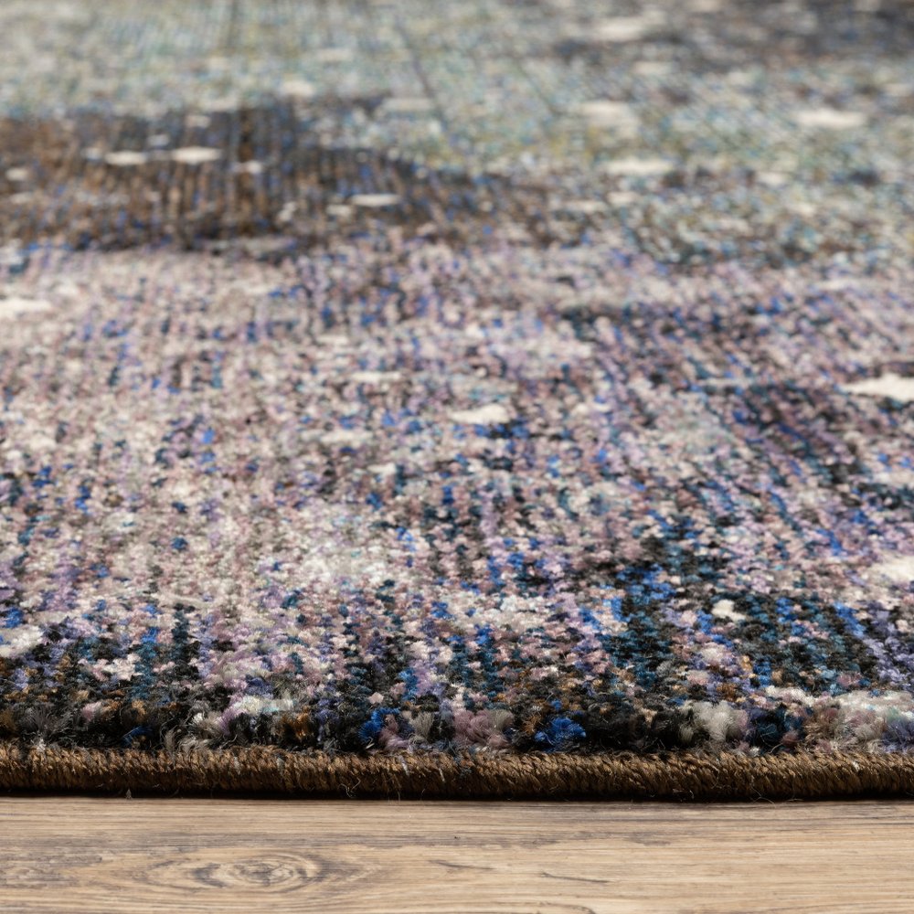 8' Purple And Ivory Abstract Runner Rug