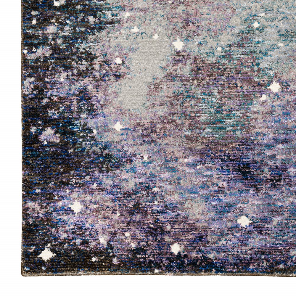 8' Purple And Ivory Abstract Runner Rug